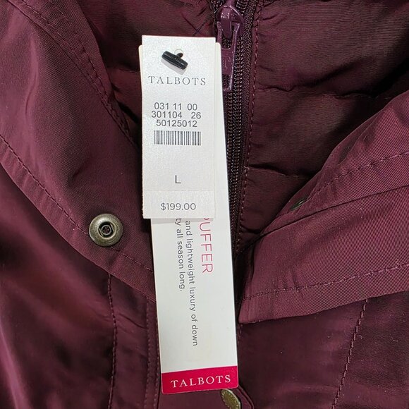 Womens Talbots Burgundy Down Puffer Jacket Full Zip & Snap Buttons Polyester L - Picture 7 of 10